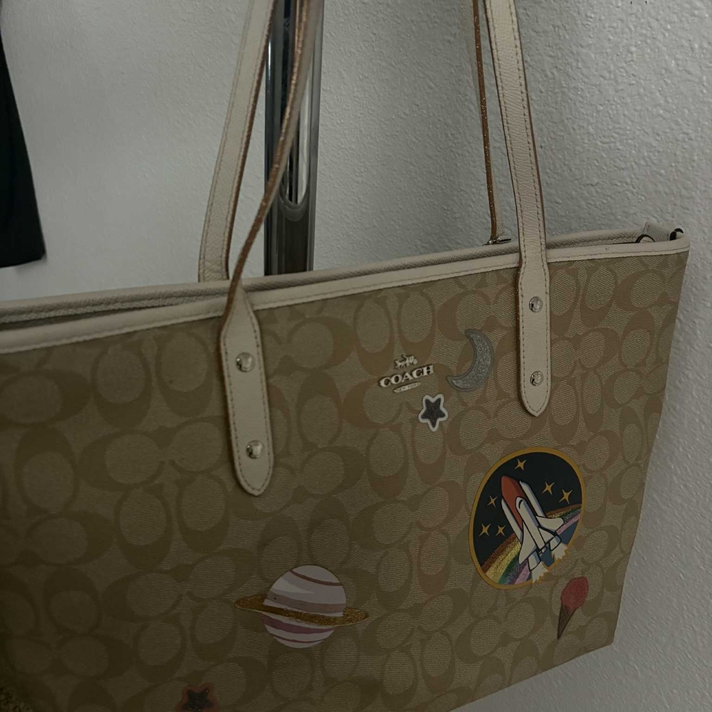 Coach Beige Tote Bag with Space Design